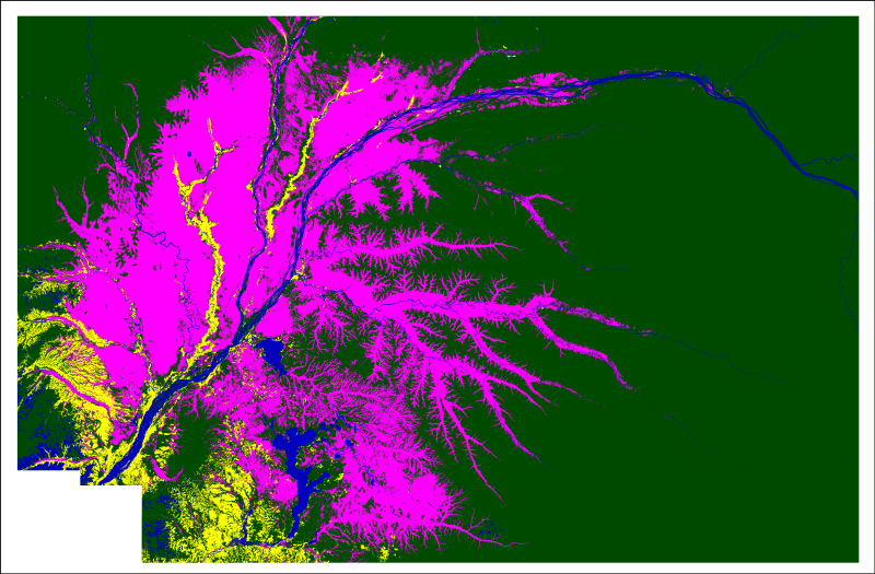 Mapa de la cuenca Couvette Central en El Congo. En rosa, la región con depósitos de turba. Imagen: Nature